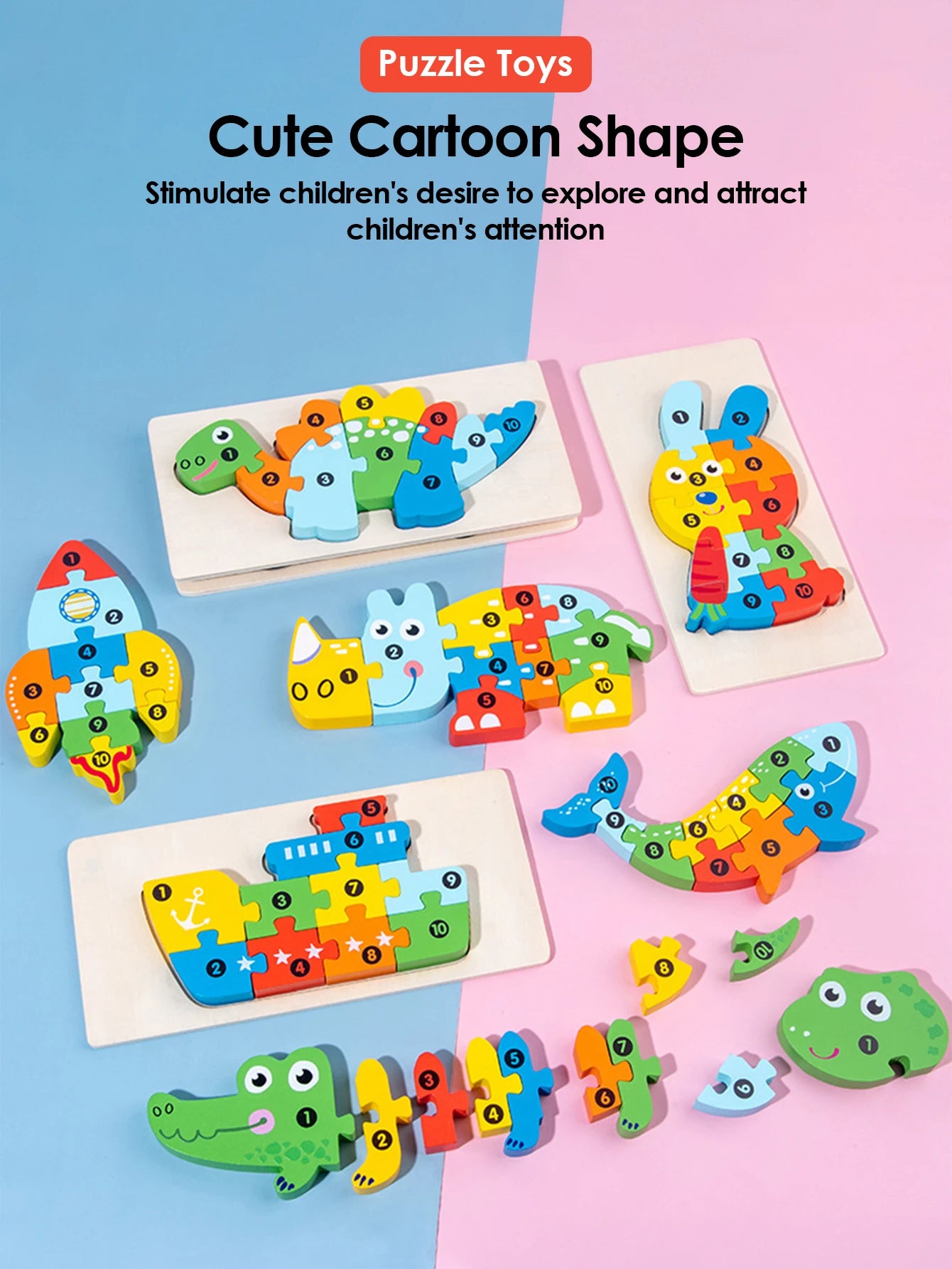 ELMAS 3D Wooden Puzzles Educational Cartoon Animals Toys - Al Masam Stationery LLC