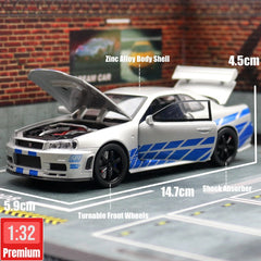 ELMAS 1/32 Nissan Skyline GTR R34 JDM Diecast Toy Car - Al Masam Stationery LLC