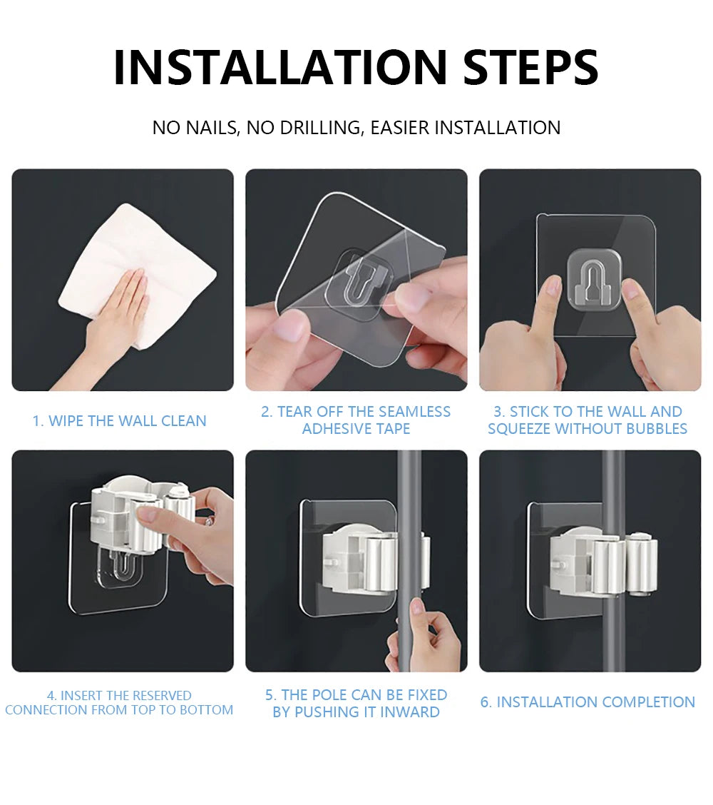 ELMAS Mop Hanger 4 Pack Broom Holder Wall Mount Storage - Al Masam Stationery LLC