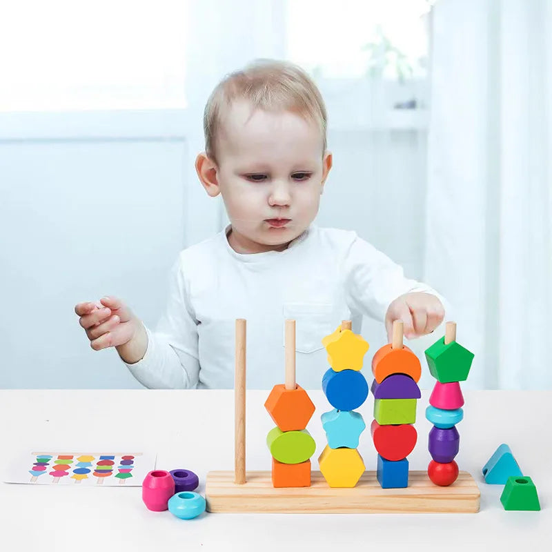 ELMAS Montessori Wooden Beads Sequencing Toy Set Fun - Al Masam Stationery LLC