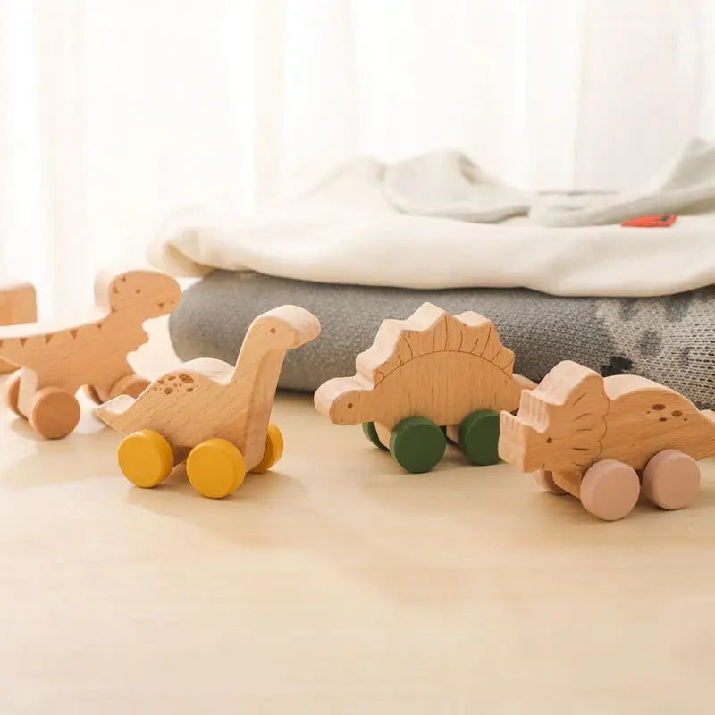 ELMAS: Baby Beech Wooden Block Dinosaur Trolley Toy - Al Masam Stationery LLC