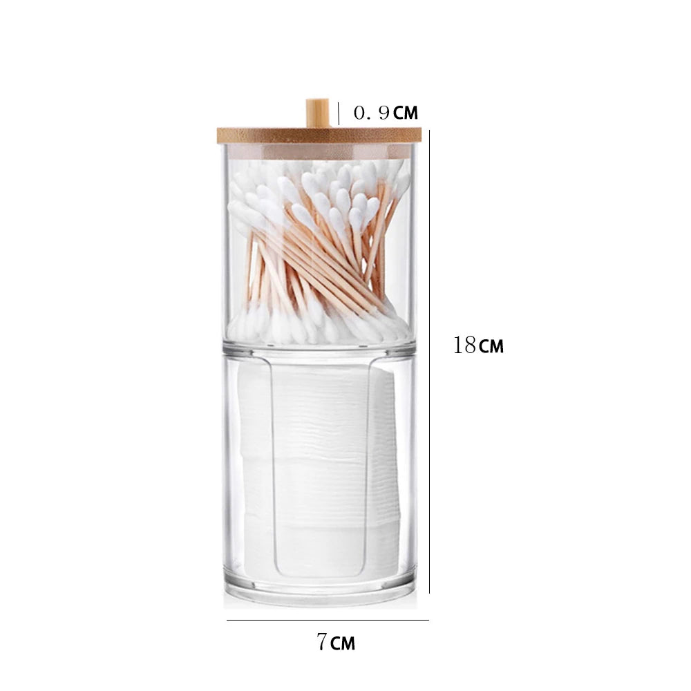 ELMAS Cotton Swab Organizer Bamboo Cover Acrylic Box - Al Masam Stationery LLC
