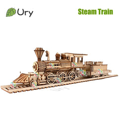 ELMAS Retro Steam Train 3D Wooden Puzzle with Track