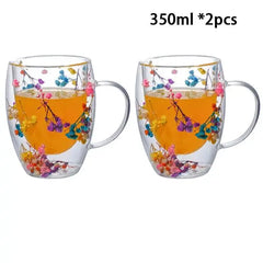 ELMAS Stylish Double Wall Glass Cups - Heat Resistant Set