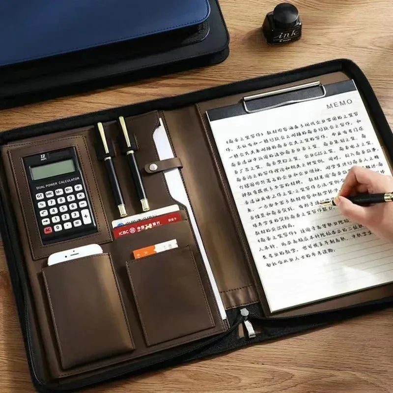 ELMAS A4 Leather Executive Zippered Portfolio Folder - Al Masam Stationery LLC