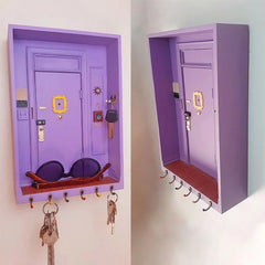 ELMAS 1pc Wooden Key Holder - Stylish Purple Key Rack