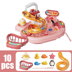 Children Puzzle Pretend Play Toys Dishwashing Basin Toys Gift Kitchen Interactive Toys 2-in-1 Slide Fishing Montessori Toys