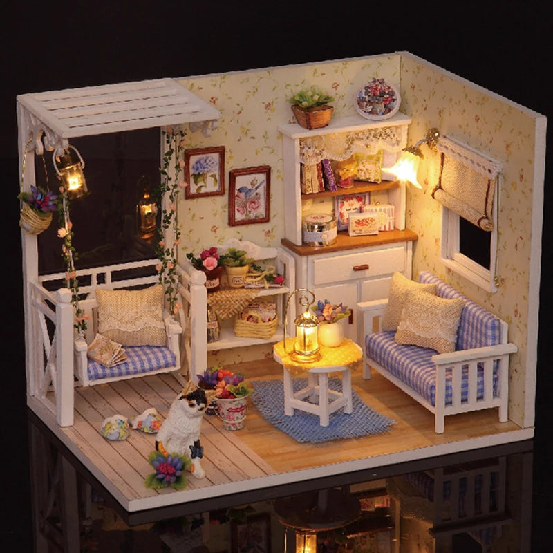 ELMAS Creative Kitten Mini Wooden Dollhouse Building Kit - Al Masam Stationery LLC