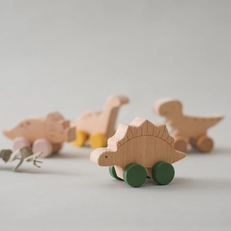 ELMAS: Baby Beech Wooden Block Dinosaur Trolley Toy - Al Masam Stationery LLC