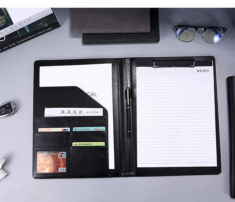 ELMAS Premium Black Leather Executive Portfolio Folder - Al Masam Stationery LLC