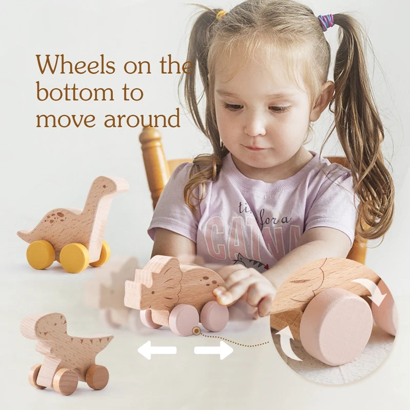 ELMAS: Baby Beech Wooden Block Dinosaur Trolley Toy - Al Masam Stationery LLC