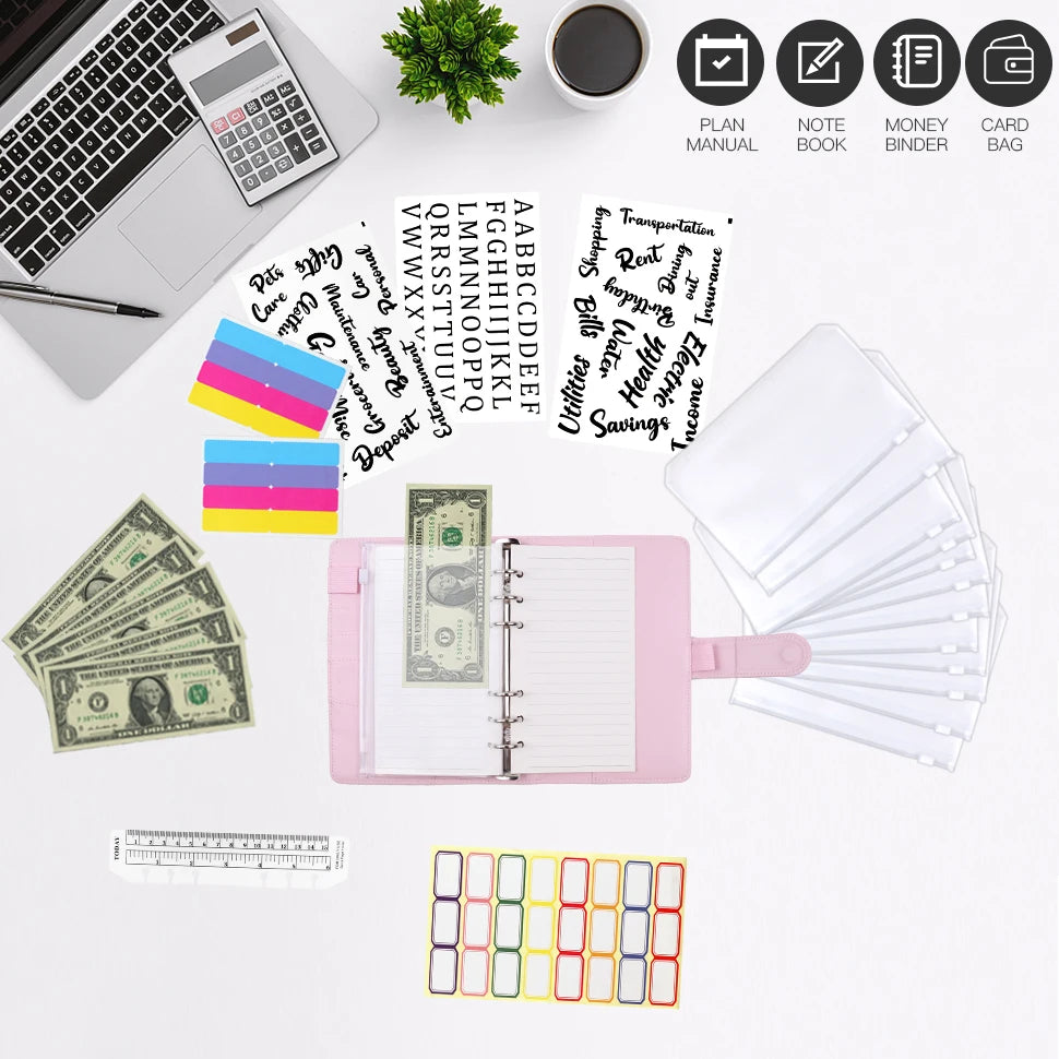 ELMAS 62pcs/set A6 Leather Ring Binder Notebook Organizer - Al Masam Stationery LLC