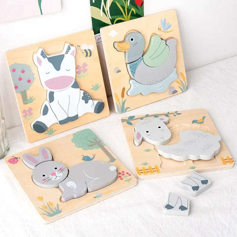ELMAS 3D Wooden Cartoon Animals Cognitive Puzzles For Kids - Al Masam Stationery LLC