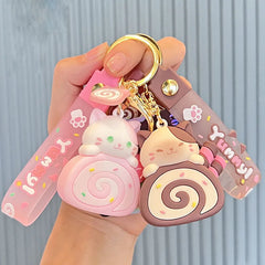 ELMAS Kawaii Cat Egg Roll Key Chain - Cute & Trendy!