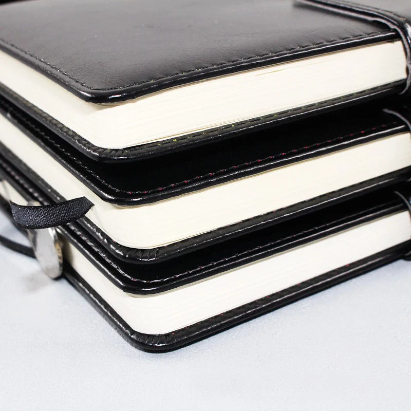 ELMAS 25K Buckle Black Leather Notebook A5 Business - Al Masam Stationery LLC