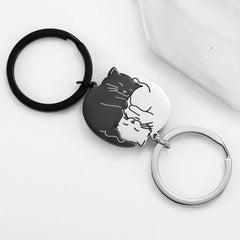 ELMAS Black Cat Couples Keychain - Love Puzzle Gift