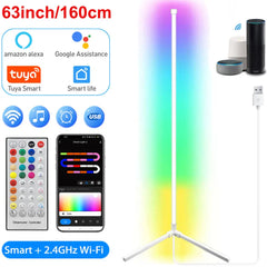 ELMAS 160cm Smart Tuya Corner RGB Floor Lamp for Mood