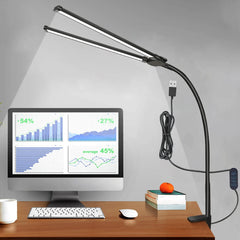 ELMAS Dimmable LED Desk Lamp with Dual/Single Head Design