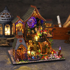 ELMAS Enchanting Mini Wooden Dollhouse Kit with Lights