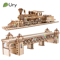 ELMAS Retro Steam Train 3D Wooden Puzzle with Track