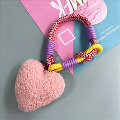 ELMAS Heart Plush Keychain with Colorful Lanyard