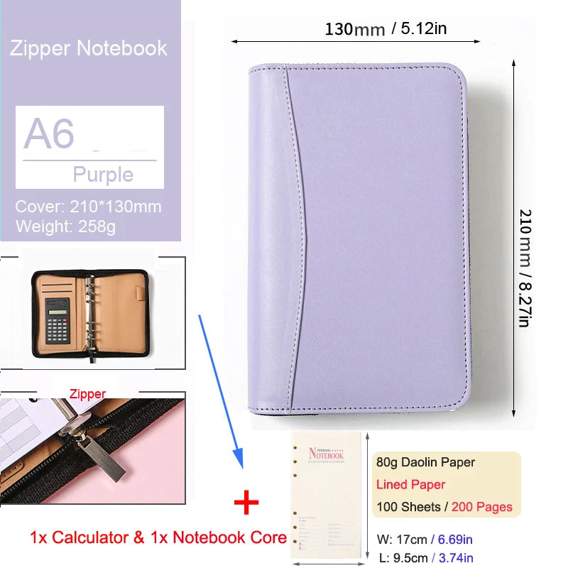 ELMAS Stylish A6 Leather Binder Planner with Calculator - Al Masam Stationery LLC