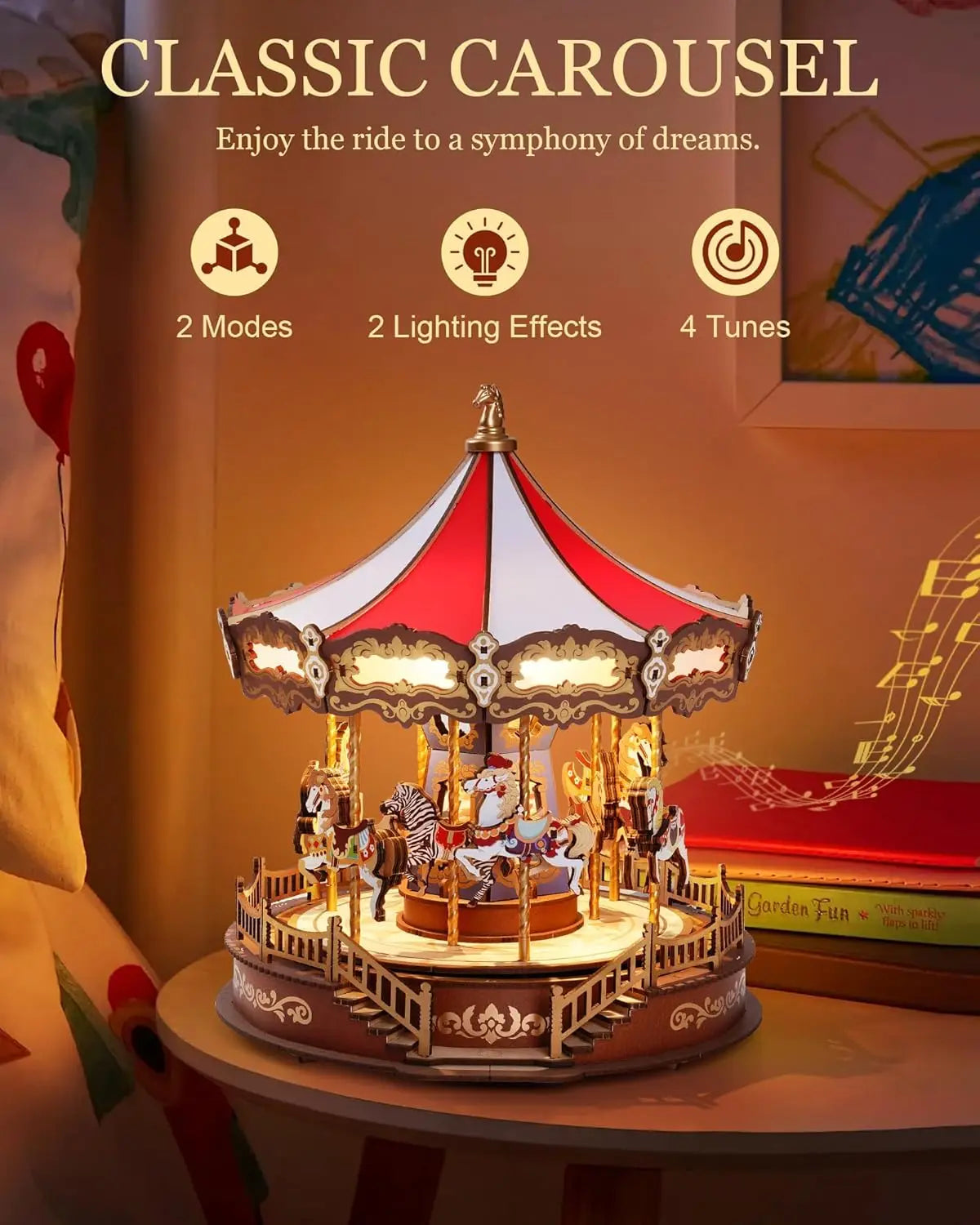 ELMAS Robotime 3D Wooden Music Box Carousel Kit - Al Masam Stationery LLC