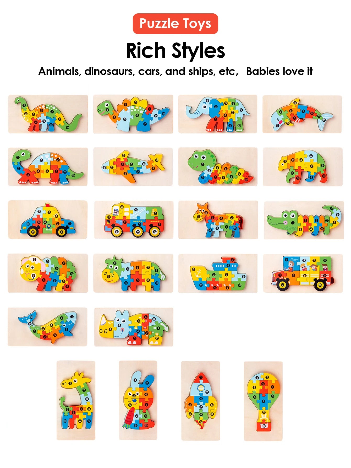 ELMAS 3D Wooden Puzzles Educational Cartoon Animals Toys - Al Masam Stationery LLC