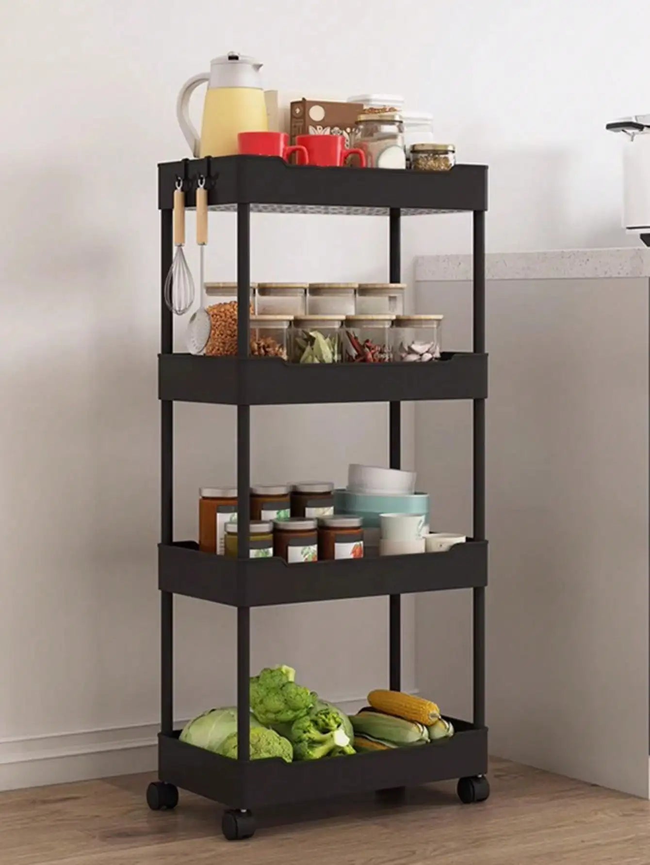 ELMAS 1pcs 3/4 Tier Rolling Utility Cart Storage Shelf - Al Masam Stationery LLC