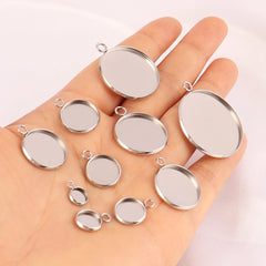 ELMAS 10pcs Stainless Steel Blank Cabochon Base Tray Set