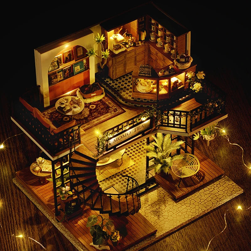 ELMAS Enchanting 3D Wooden Dollhouse Kit with Lights - Al Masam Stationery LLC