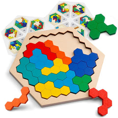 ELMAS Wooden Hexagon Puzzle Montessori Brain Teaser Toy