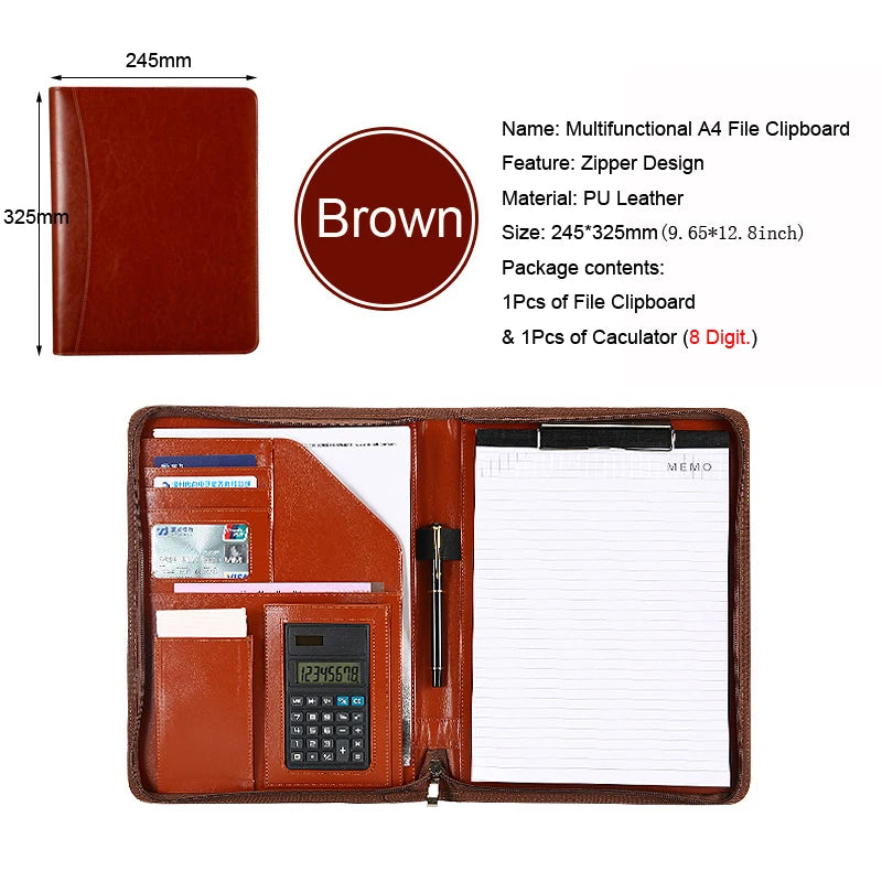 ELMAS A4 Leather Executive Zippered Portfolio Folder - Al Masam Stationery LLC