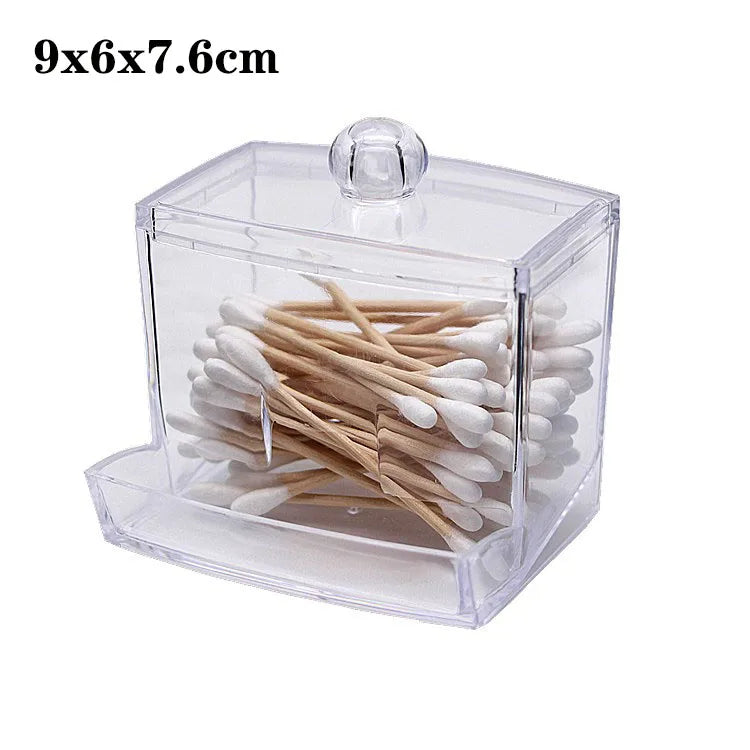 ELMAS Cotton Swab Organizer Bamboo Cover Acrylic Box - Al Masam Stationery LLC