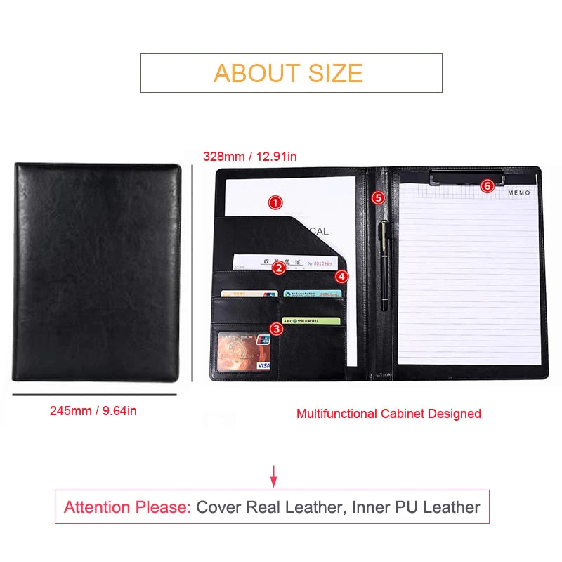 ELMAS Premium Black Leather Executive Portfolio Folder - Al Masam Stationery LLC