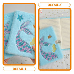 ELMAS Lockable Mermaid Tail Plush Journal for Kids