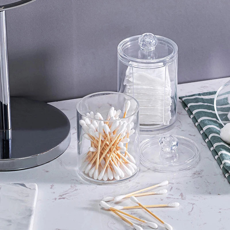 ELMAS Cotton Swab Organizer Bamboo Cover Acrylic Box - Al Masam Stationery LLC