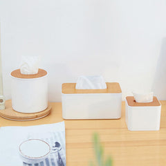 ELMAS Modern Tissue Box with Wooden Lid for Home & Car