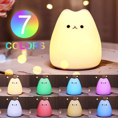 ELMAS Adorable Cat Night Light - 7-Color Touch Lamp