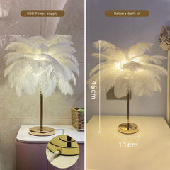 ELMAS Elegant Touch-Control Feather Table Lamp for Bedroom