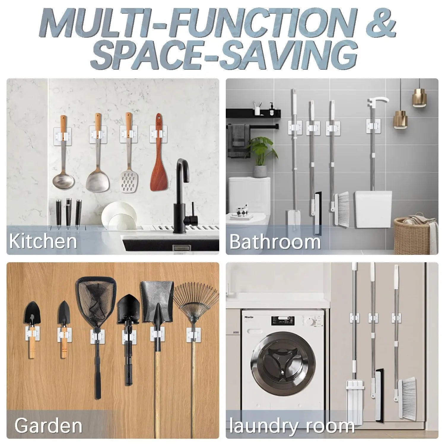 ELMAS Mop Hanger 4 Pack Broom Holder Wall Mount Storage - Al Masam Stationery LLC