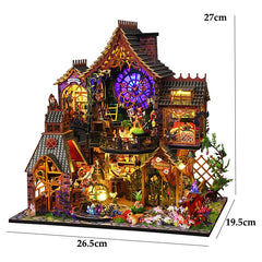 ELMAS Enchanting Mini Wooden Dollhouse Kit with Lights