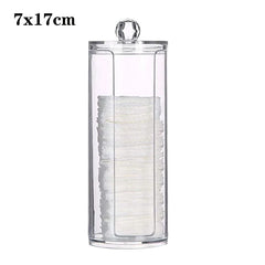 ELMAS Cotton Swab Organizer Bamboo Cover Acrylic Box