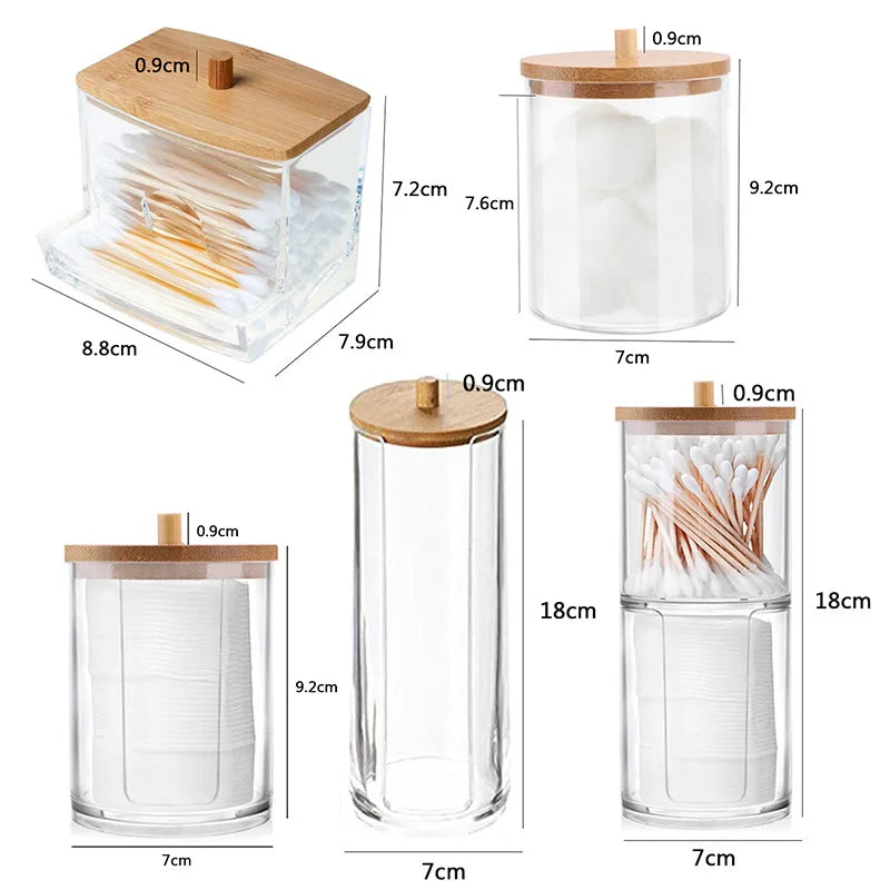 ELMAS Cotton Swab Organizer Bamboo Cover Acrylic Box - Al Masam Stationery LLC