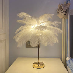 ELMAS Elegant Touch-Control Feather Table Lamp for Bedroom