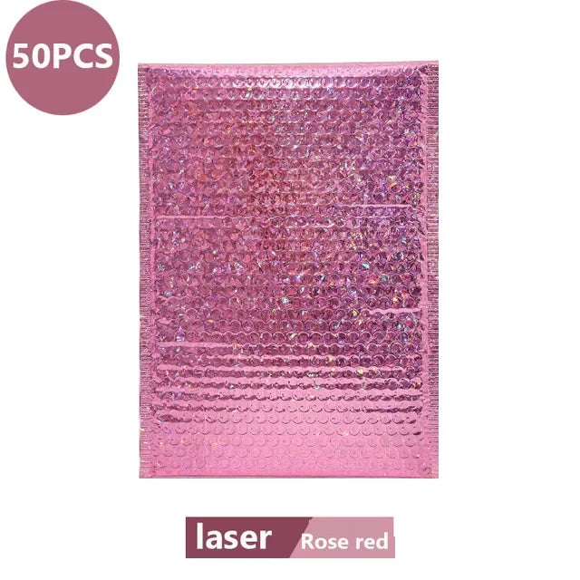 ELMAS 50Pcs Holographic Bubble Mailer Rose Red Shipping Bag - Al Masam Stationery LLC