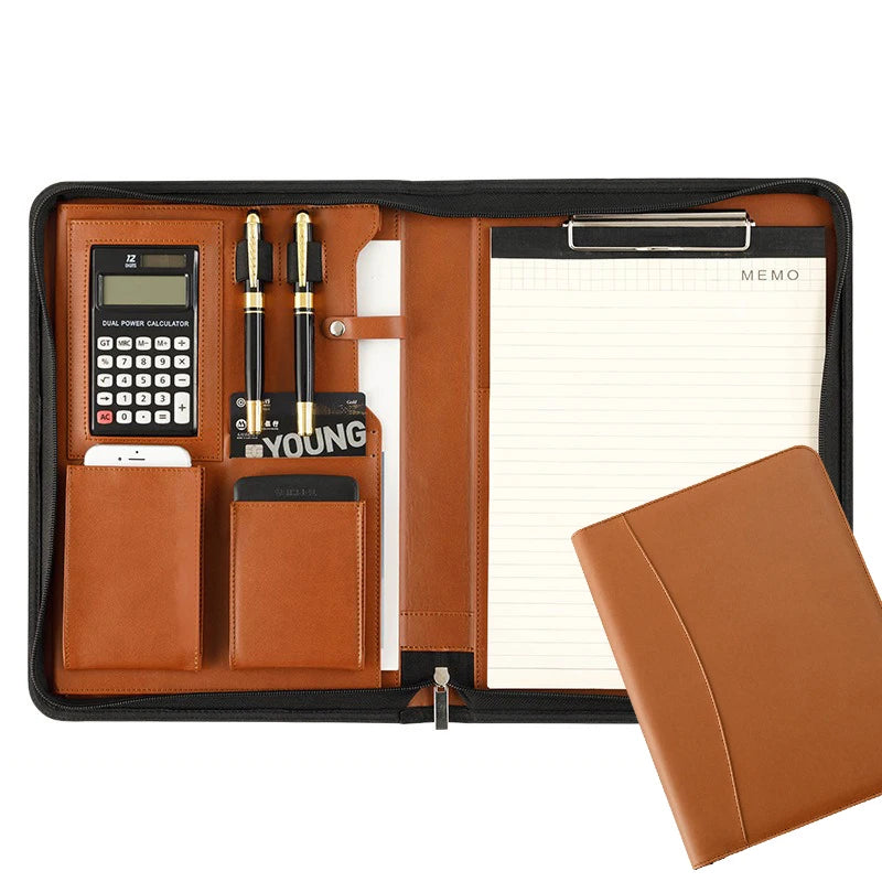 ELMAS A4 Leather Executive Zippered Portfolio Folder - Al Masam Stationery LLC