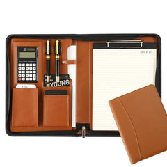 ELMAS A4 Leather Executive Zippered Portfolio Folder