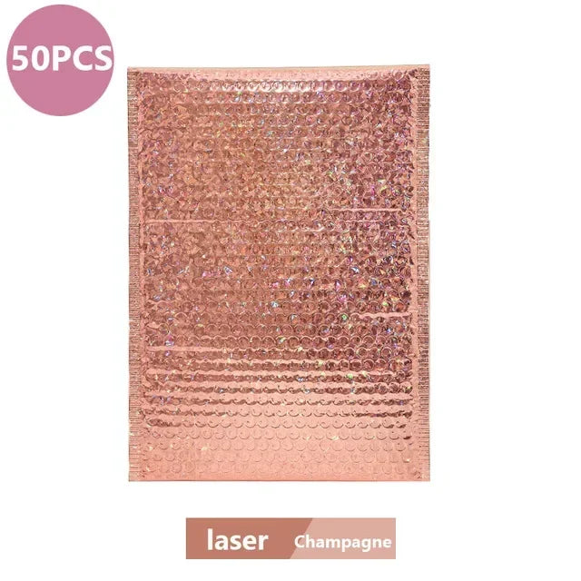 ELMAS 50Pcs Holographic Bubble Mailer Rose Red Shipping Bag - Al Masam Stationery LLC
