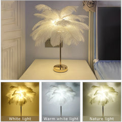 ELMAS Elegant Touch-Control Feather Table Lamp for Bedroom